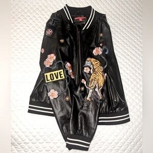 Black leather bomber jacket